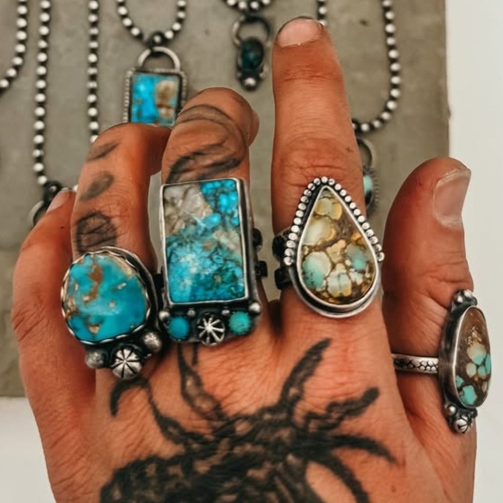 Rugged Turquoise and Sterling Silver Ring - Picture 3 of 5